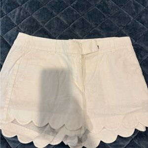 Scalloped Hem White Shorts